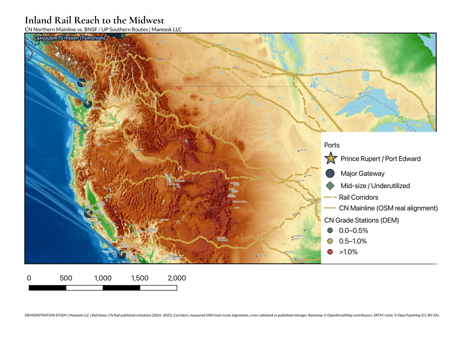 Rail corridor and port analysis map, Pacific Northwest